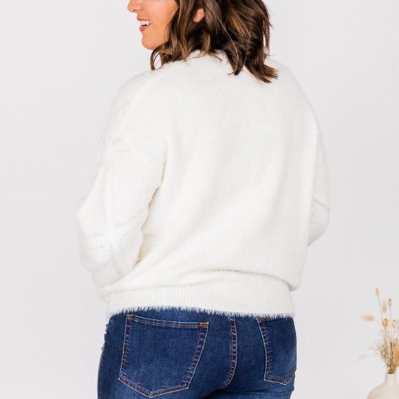 NEW Pink Lily Another Memory Ivory Diamond Textured Sweater - Picture 3 of 6
